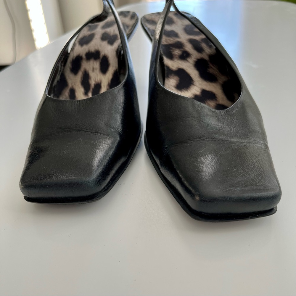 Enzo Angiolini Black Leather Slingback Heels with Leopard Insole - Picture 3 of 8